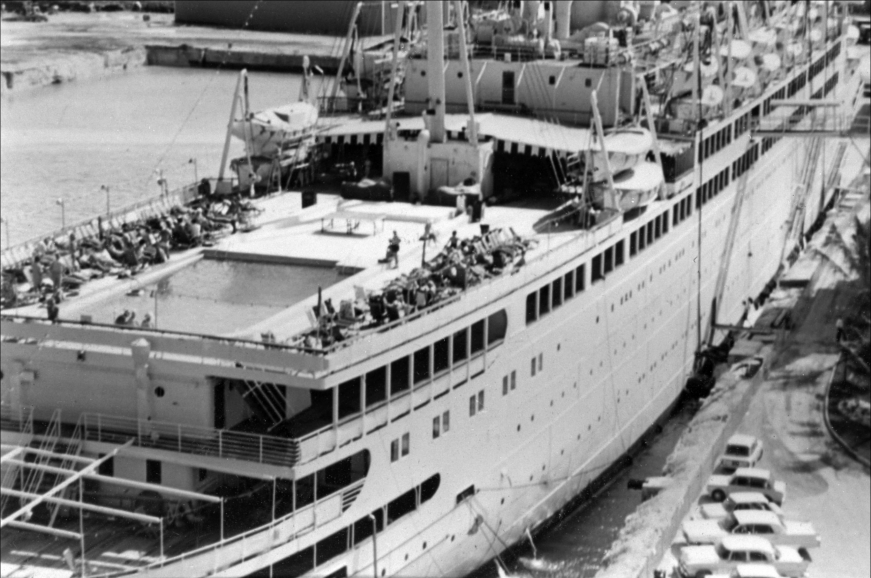 Freeport's floating hotel, formerly SS Italia, 1964