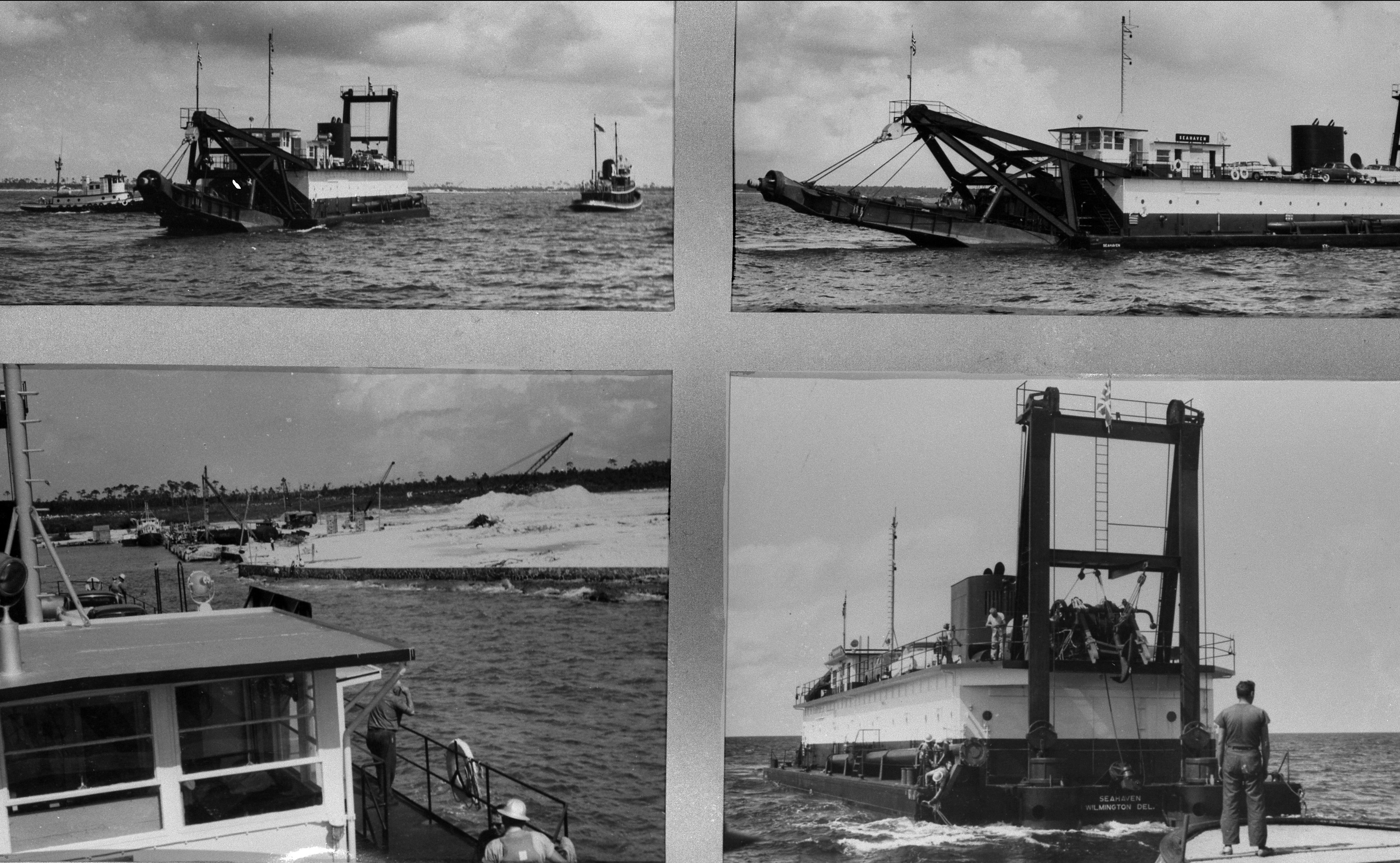 Arrival of dredge, Seahaven, September 1956