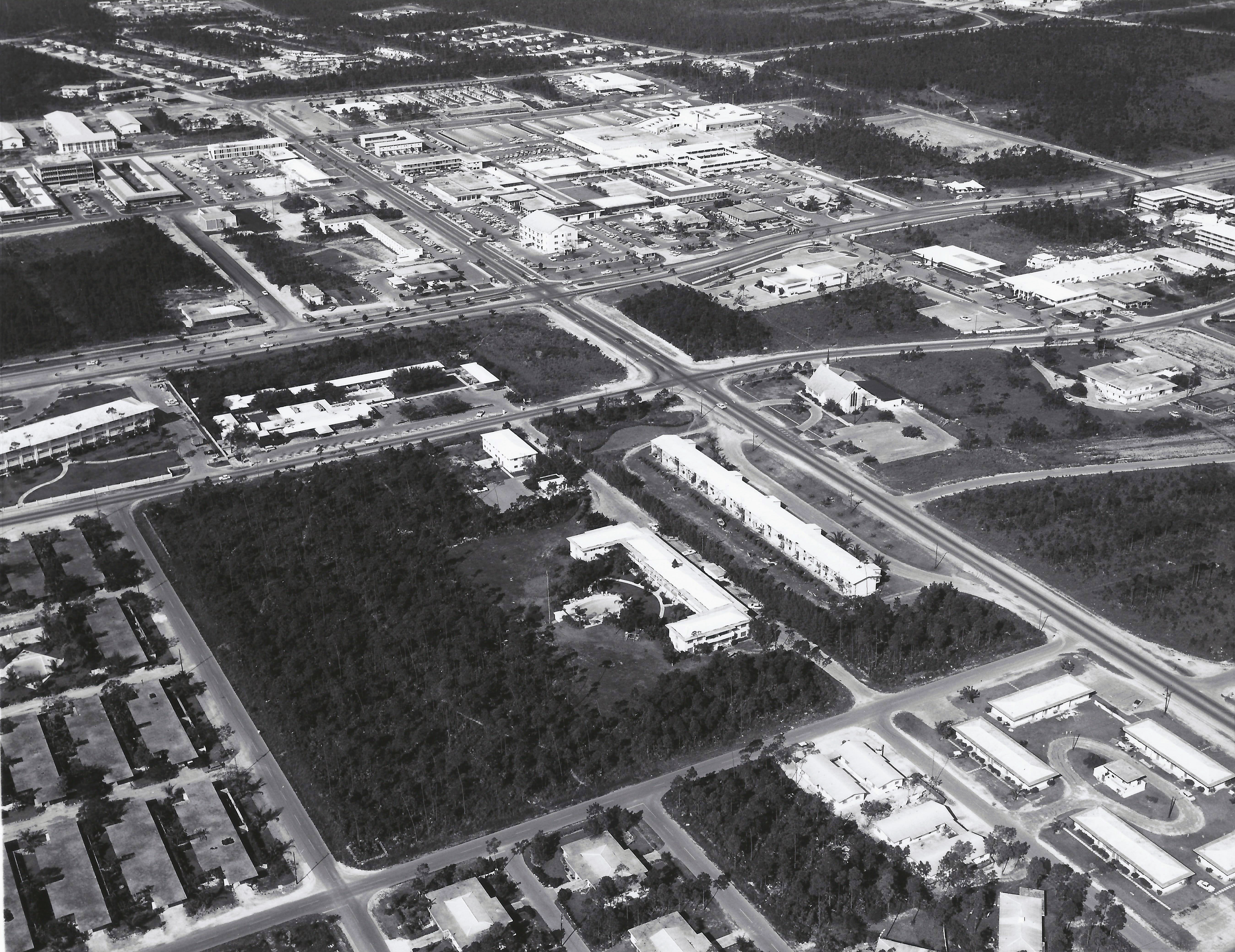Aerial view of downtown Freeport, 1960's