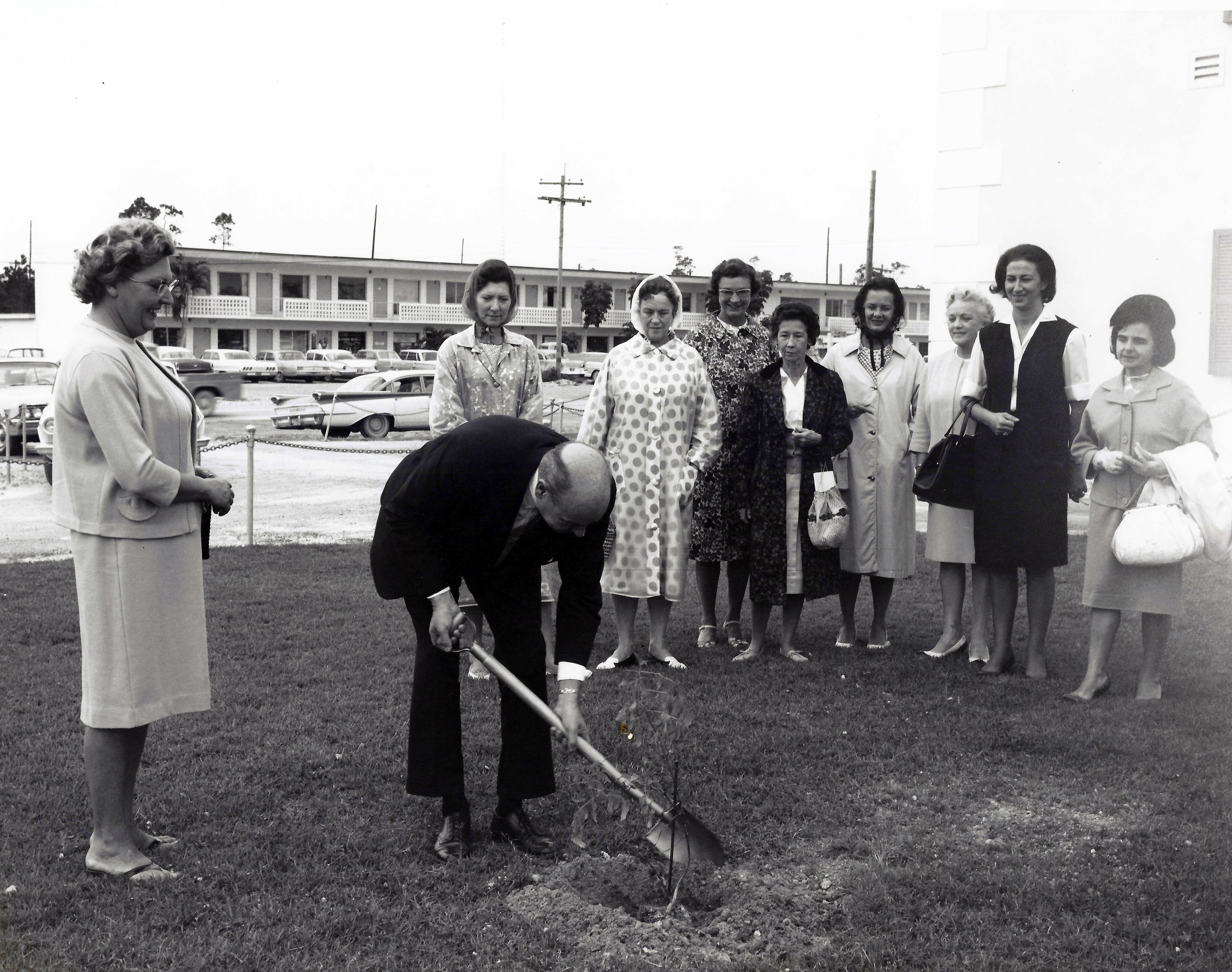 Tree planting by Wallace Groves at the Mercantile Building, 1960's